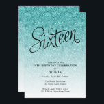 16th Birthday Blue Ombre Glitter Invitation<br><div class="desc">This trendy Blue Ombre Glitter birthday party invitation features faux sparkly glitter and a bold typography heading.  Add your custom text using the template form.  Additional options for text and layout are available if you choose to customise further.</div>