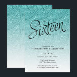 16th Birthday Blue Ombre Glitter Invitation<br><div class="desc">This trendy Blue Ombre Glitter birthday party invitation features faux sparkly glitter and a bold typography heading.  Add your custom text using the template form.  Additional options for text and layout are available if you choose to customise further.</div>