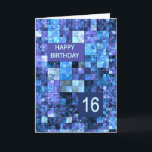 16th Birthday, Blue Squares, Card<br><div class="desc">16th birthday card.  Wish happy birthday with an elegant card. Blue and purple squares combine to make a cool masculine birthday card. Wish a Happy Birthday and give a smile at the same time.</div>