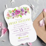 16th birthday boho floral chic sweet sixteen invitation<br><div class="desc">Rustic elegant sweet sixteen party invitation template featuring a pastel bohemian purple, lilac, violet, dusty rose and blush pink peony hand painted bouquet with sage and fern green watercolor foliage and script lettering. Fill in your information in the spots, You can choose to customise it further changing fonts, colours of...</div>