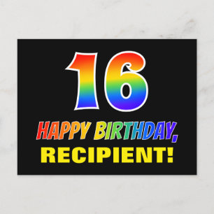 16th Birthday: Bold, Fun, Simple, Rainbow 16 Postcard
