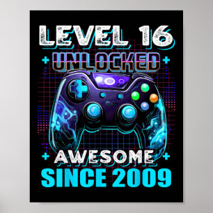 16th Birthday Boy Level 16 Gamer 16 Year Video Gam Poster