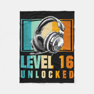 16th Birthday Boy Video Gamer Level 16 Unlocked Bo Fleece Blanket