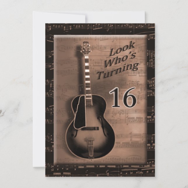 16TH Birthday - Brown Guitar Invitation, Music Invitation (Front)