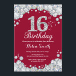 16th Birthday Burgundy Red and Silver Diamond Invitation<br><div class="desc">16th Birthday Invitation. Burgundy Red and Silver Rhinestone Diamond. Elegant Birthday Bash invite. Kids Birthday. Girl Birthday. Boy Birthday. For further customisation,  please click the "Customise it" button and use our design tool to modify this template.</div>