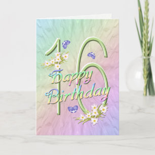 16th Birthday Butterflies and Flowers Card