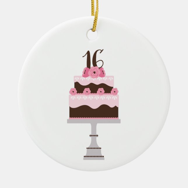 16th Birthday Cake Ceramic Tree Decoration (Front)