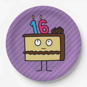 16th Birthday Cake with Candles Paper Plate