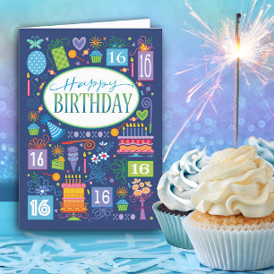 16th Birthday Cakes Presents BlueCard Card