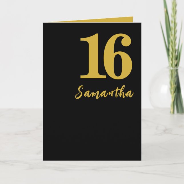 16th Birthday Card, Black and Gold Birthday Card (Front)