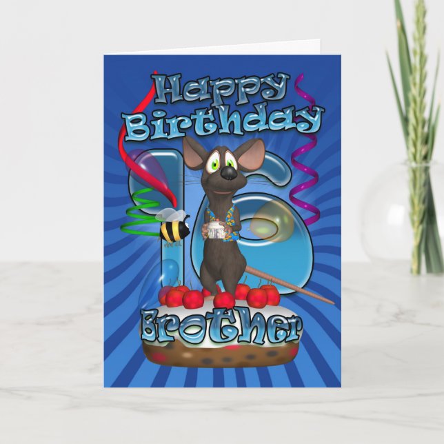 16th Birthday Card For Brother - Funky Mouse On A (Front)