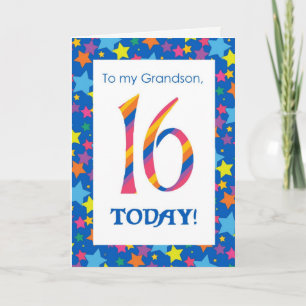 16th Birthday Card for Grandson, Stripes and Stars