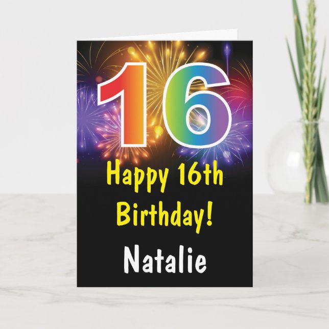 16th Birthday Colorful Rainbow Fireworks Card (Front)