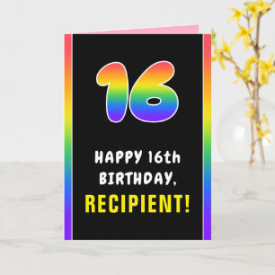 16th Birthday: Colourful Rainbow # 16, Custom Name Card