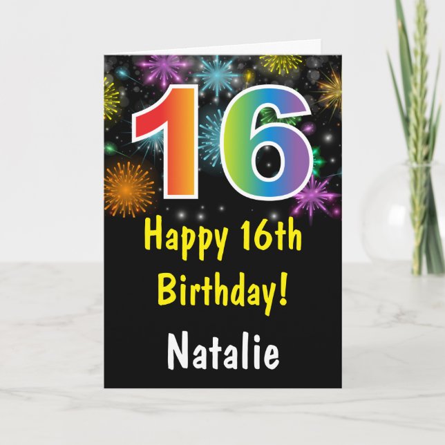 16th Birthday Colourful Rainbow Fireworks Card (Front)
