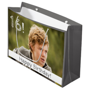 16th birthday custom photo boy guy large gift bag