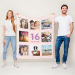 16th birthday custom photo collage rose gold pink fleece blanket<br><div class="desc">A gift for a girl's 16th birthday, celebrating her life with a collage of 8 of your photos of her friends, family, interest or pets. Personalise and add her name, age 16 and a date. Date of birth or the date of the birthday party. Pink and purple coloured letters. Girly...</div>