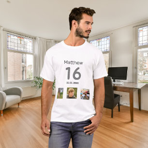 16th birthday custom photo monogram boy T-Shirt