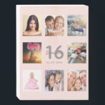 16th birthday custom photo rose gold blush pink wooden box sign<br><div class="desc">A unique 16th birthday gift or keepsake, celebrating her life with a collage of 8 of your photos. Add images of her family, friends, pets, hobbies or dream travel destination. Personalise and add a name, age 16 and a date. Grey and dark rose gold coloured letters. Elegant and trendy blush...</div>