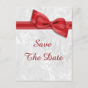 16th Birthday Damask and Faux Bow Save The Date Announcement Postcard