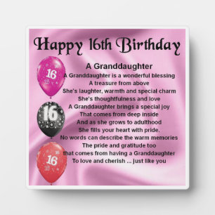 16th Birthday Design Granddaughter Poem Plaque