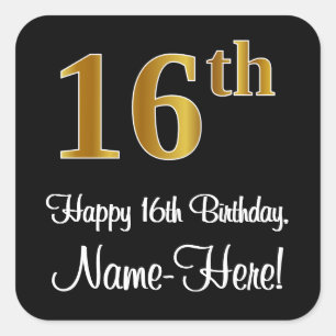 16th Birthday – Elegant Luxurious Faux Gold Look # Square Sticker