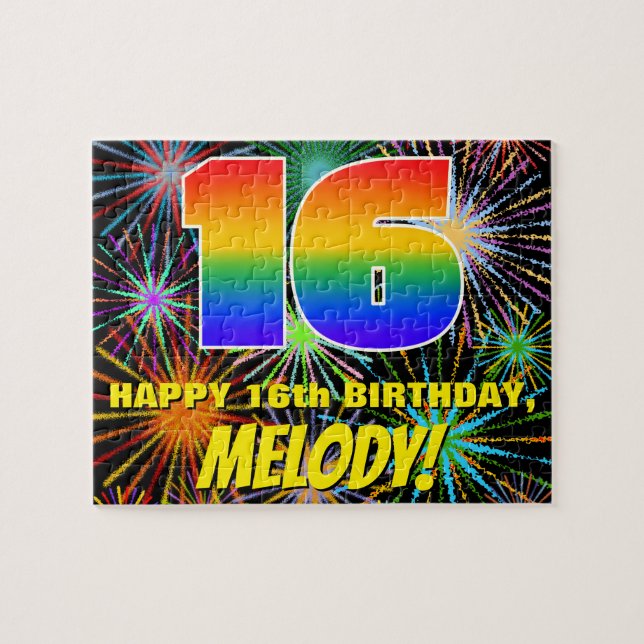 16th Birthday: Fun, Colourful Celebratory Firework Jigsaw Puzzle (Horizontal)