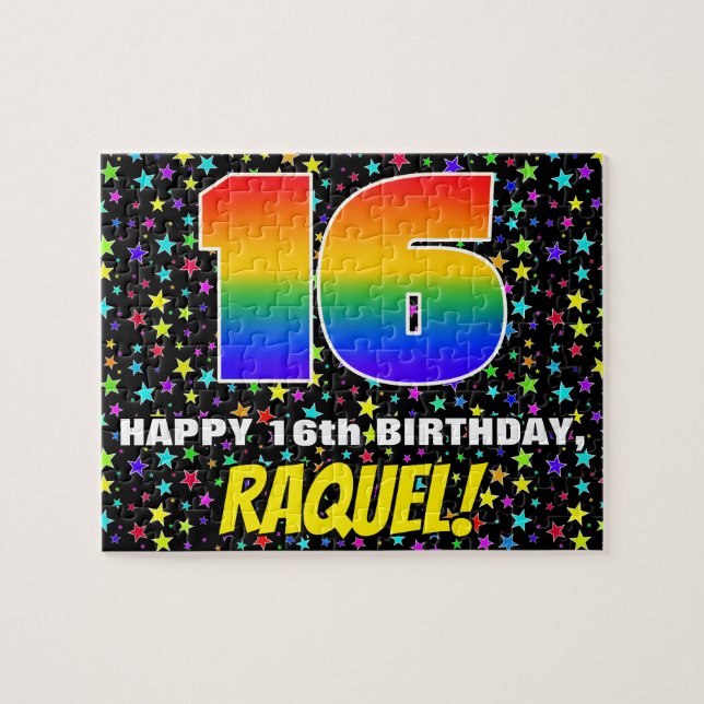 16th Birthday — Fun, Colourful Star Field Pattern Jigsaw Puzzle (Horizontal)