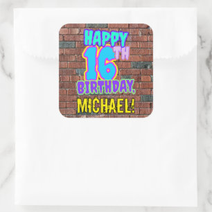 16th Birthday – Fun, Urban Graffiti Inspired Look Square Sticker