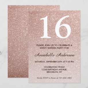 16th Birthday Glam Pink Rose Gold Glitter Ombre Invitation