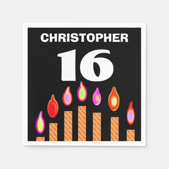 16th Birthday Gold Candles A01A Napkin (Front)