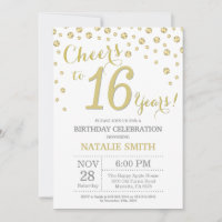 16th Birthday Gold Glitter Diamond Invitation