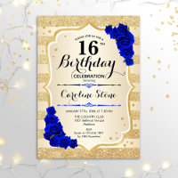 16th Birthday - Gold Stripes Roya; Blue Roses