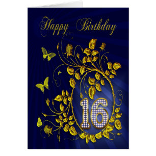 16th Birthday golden butterflies