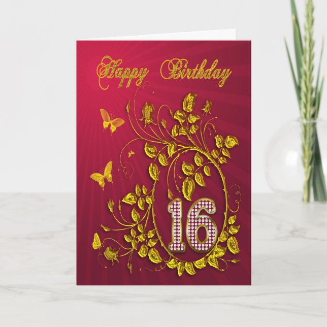 16th Birthday golden butterflies Card (Front)