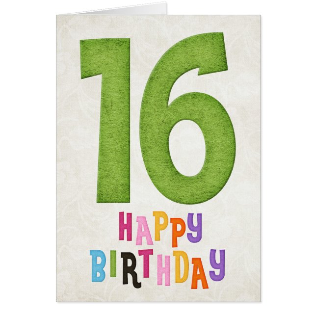 16th Birthday Happy Birthday Card Design 3 (Front)