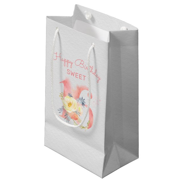 16th Birthday Happy Birthday Sweet 16 Floral Small Gift Bag (Front Angled)