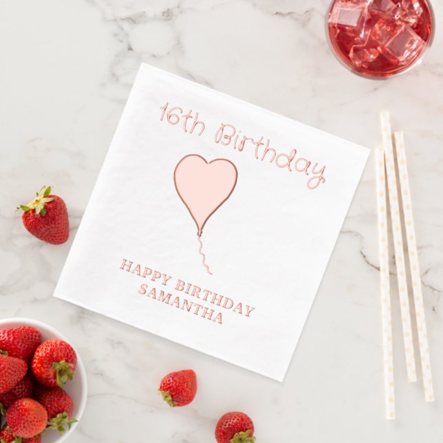 16th Birthday Heart Name Age Foil Napkins (Insitu (Strawberry))