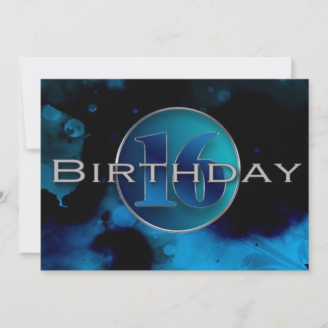 16th BIRTHDAY INVITATION - ABSTRACT BLUES (Front)