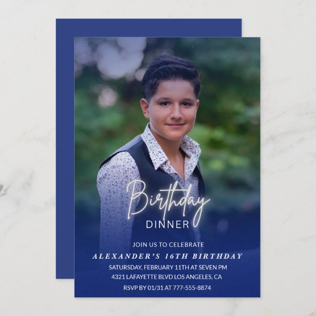 16th birthday invitation Birthday Dinner Photo Men (Front/Back)