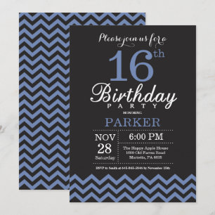 16th Birthday Invitation Black and Blue