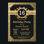 16th Birthday Invitation Black and Gold Glitter<br><div class="desc">16th Birthday Invitation with Black and Gold Glitter Background. Adult Birthday. Male Men or Women Birthday. Kids Boy or Girl Lady Teen Teenage Bday Invite. 13th 15th 16th 18th 20th 21st 30th 40th 50th 60th 70th 80th 90th 100th. Any Age. For further customisation, please click the "Customise it" button and...</div>