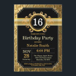 16th Birthday Invitation Black and Gold Glitter<br><div class="desc">16th Birthday Invitation with Black and Gold Glitter Background. Adult Birthday. Male Men or Women Birthday. Kids Boy or Girl Lady Teen Teenage Bday Invite. 13th 15th 16th 18th 20th 21st 30th 40th 50th 60th 70th 80th 90th 100th. Any Age. For further customisation, please click the "Customise it" button and...</div>