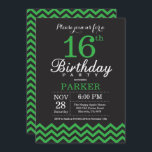 16th Birthday Invitation Black and Green Chevron<br><div class="desc">16th Birthday Invitation with Black and Green Chevron. Chalkboard. Kids Birthday. Boy or Girl Bday Invite. For further customisation,  please click the "Customise it" button and use our design tool to modify this template.</div>