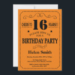 16th Birthday Invitation Black and Orange<br><div class="desc">16th Birthday Invitation Black and Orange Typography. Black and Orange Background. Kids Birthday. Male Men or Women Birthday. Kids Boy or Girl Lady Teen Teenage Bday Invite. 13th 15th 16th 18th 20th 21st 30th 40th 50th 60th 70th 80th 90th 100th. Any Age. For further customisation, please click the "Customise it"...</div>
