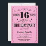 16th Birthday Invitation Black and Pink<br><div class="desc">16th Birthday Invitation Black and Pink Typography. Black and Pink Background. Kids Birthday. Male Men or Women Birthday. Kids Boy or Girl Lady Teen Teenage Bday Invite. 13th 15th 16th 18th 20th 21st 30th 40th 50th 60th 70th 80th 90th 100th. Any Age. For further customisation, please click the "Customise it"...</div>