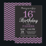 16th Birthday Invitation Black and Purple<br><div class="desc">16th Birthday Invitation with Black and Purple Chevron. Chalkboard. Kids Birthday. Boy or Girl Bday Invite. For further customisation,  please click the "Customise it" button and use our design tool to modify this template.</div>