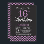16th Birthday Invitation Black and Purple<br><div class="desc">16th Birthday Invitation with Black and Purple Chevron. Chalkboard. Kids Birthday. Boy or Girl Bday Invite. For further customisation,  please click the "Customise it" button and use our design tool to modify this template.</div>