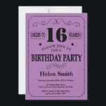 16th Birthday Invitation Black and Purple<br><div class="desc">16th Birthday Invitation Black and Purple Typography. Black and Purple Lilac Lavender Violet Background. Kids Birthday. Male Men or Women Birthday. Kids Boy or Girl Lady Teen Teenage Bday Invite. 13th 15th 16th 18th 20th 21st 30th 40th 50th 60th 70th 80th 90th 100th. Any Age. For further customisation, please click...</div>
