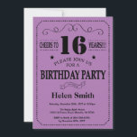 16th Birthday Invitation Black and Purple<br><div class="desc">16th Birthday Invitation Black and Purple Typography. Black and Purple Lilac Lavender Violet Background. Kids Birthday. Male Men or Women Birthday. Kids Boy or Girl Lady Teen Teenage Bday Invite. 13th 15th 16th 18th 20th 21st 30th 40th 50th 60th 70th 80th 90th 100th. Any Age. For further customisation, please click...</div>